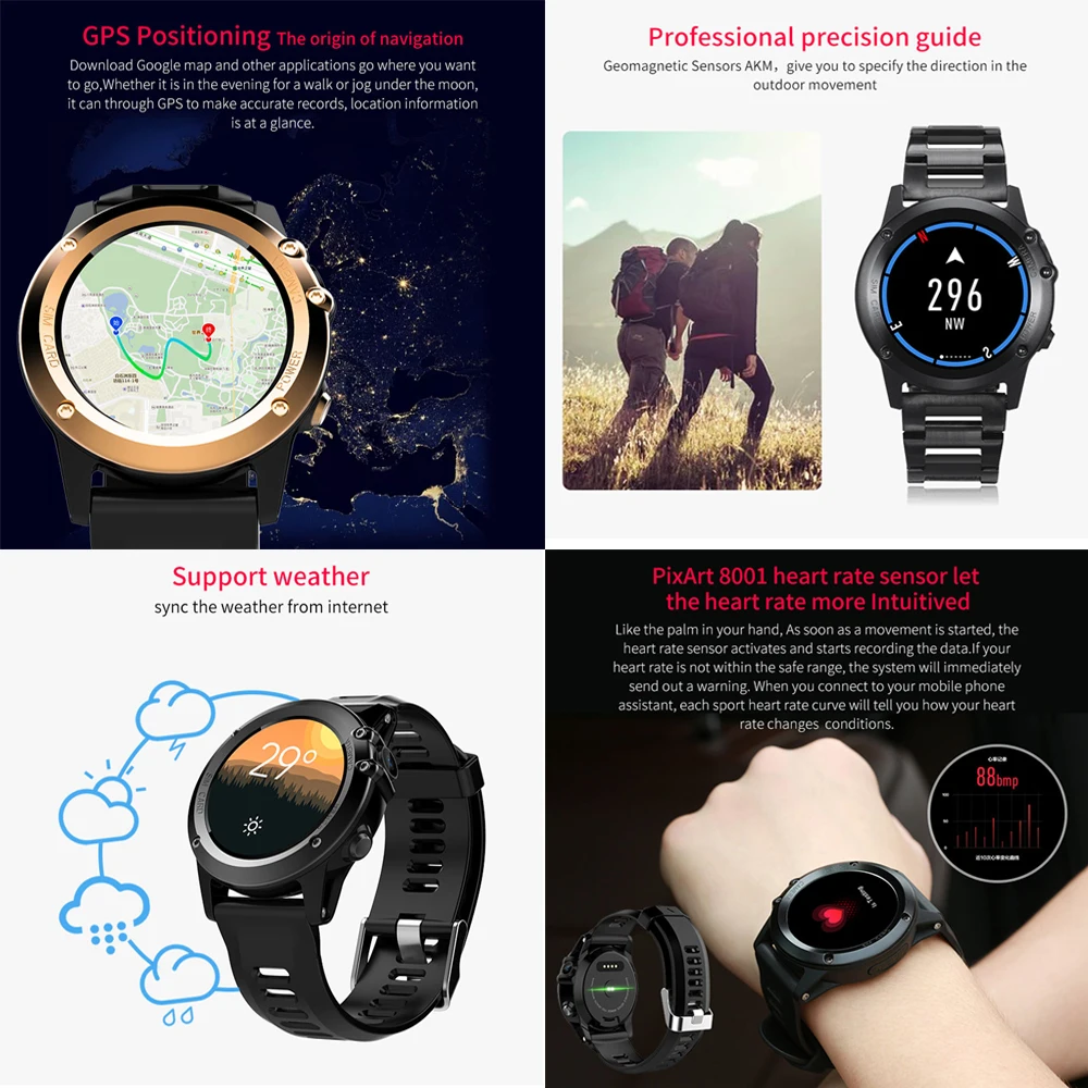H1 GPS Смарт часы IOS Android Телефонный звонок IP68 Водонепроницаемый SmartWatch Bluetooth SIM TF
