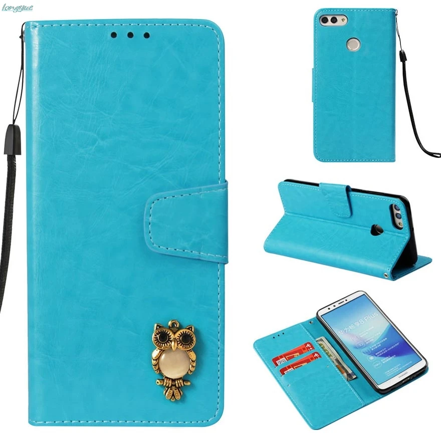 Flip Leather Case For Fundas Huawei Y9 2018 Cover sFor coque Enjoy 8 Plus 3D Owl Icon Wallet Stand Phone Cases | Мобильные телефоны