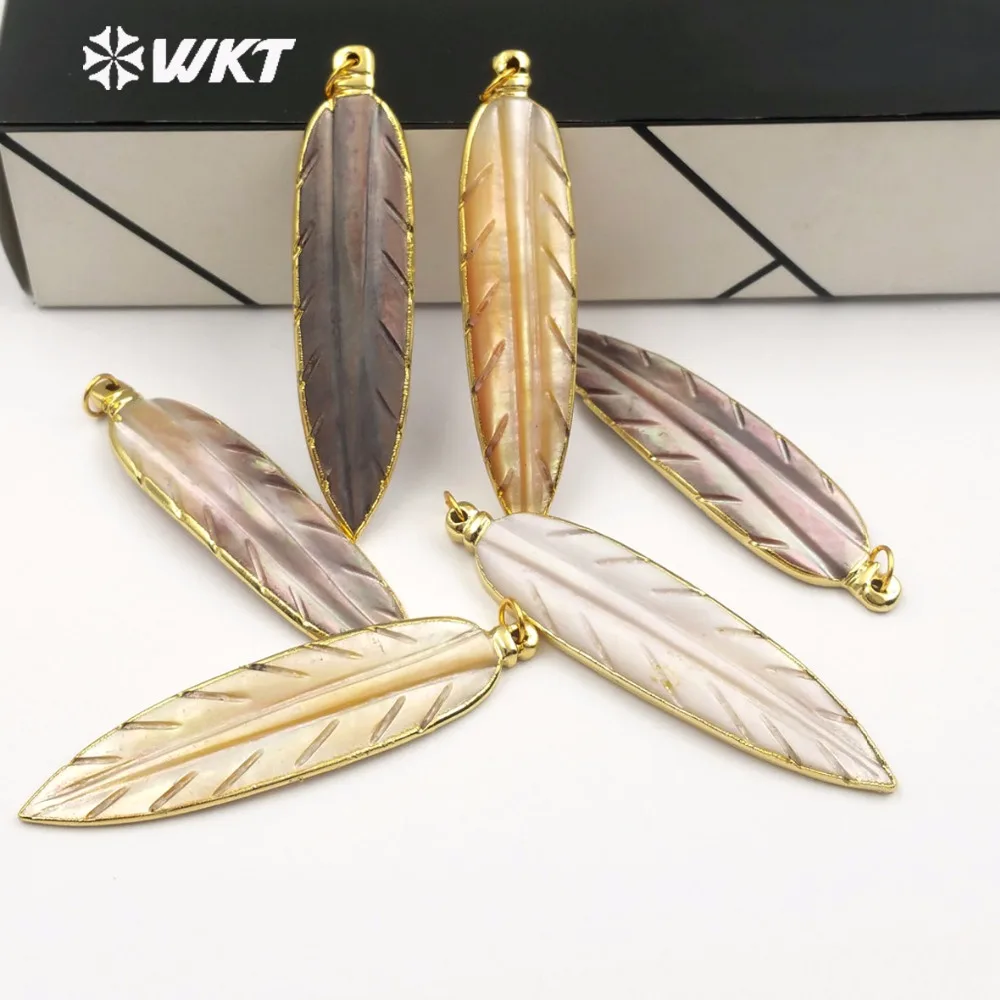 WT-JP126 WKT натуральный желтый/черный/белый морской корпус резная подвеска ручной работы в форме пера металлический ободок классические винтажные женские украшения