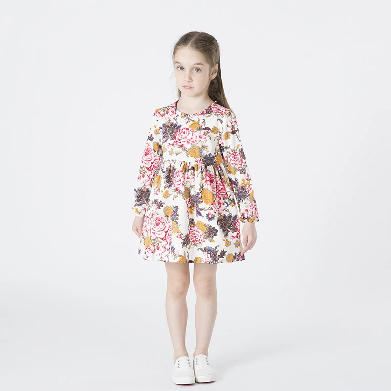 Hot Sale Spring Summer New 2017 European Style Girl Dress Baby Girls Print Flowers Floral Dresses Cotton Kids Clothes | Детская одежда