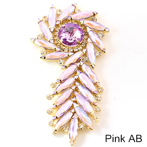 Pink AB 1 шт много цветов кристалл AB аппликация из стеклянных страз с золотой основой лист аппликация пришить стразы для свадебного платья B3769 - Цвет: Pink AB
