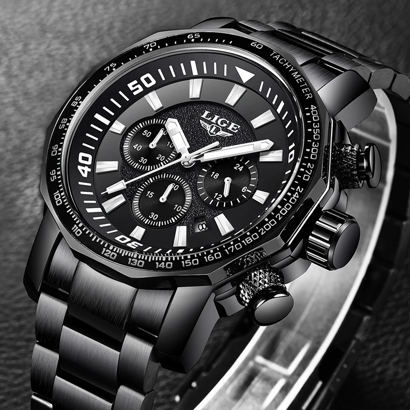 Relojes Hombre LIGE, мужские часы, Лидирующий бренд, Роскошные, 24 часа, дата, деловые кварцевые часы, мужские полностью стальные, большой циферблат, водонепроницаемые часы