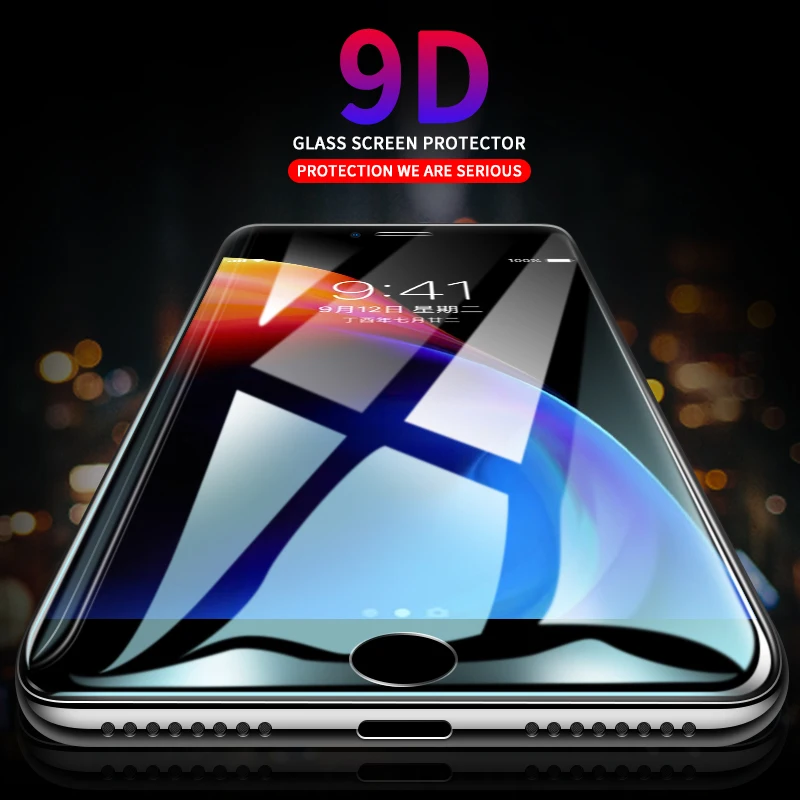 9D полное покрытие изогнутое закаленное стекло для iPhone 6 6s 7 8 Plus x защитная пленка