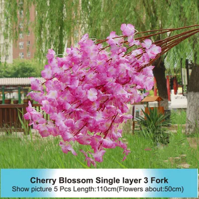 Single layer 3 Fork High Densities 4 6 fork Fake Cherry Blossom Flower Branch Begonia Sakura Tree Stem for Event Wedding Tree Deco Artificial Decora - Цвет: Single layer 3 Fork
