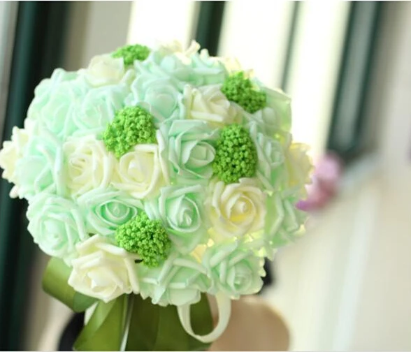 Горячая Распродажа мятно Зеленые искусственные цветы Свадебные букеты подружки