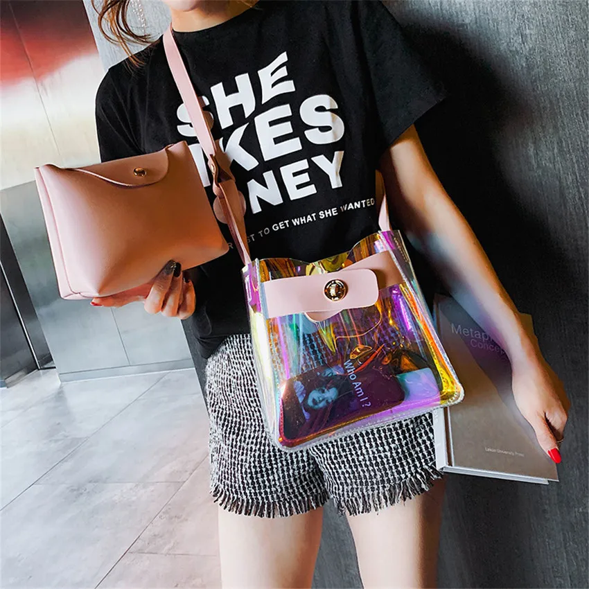 Женская прозрачная сумка TOYOOSKY маленькая тоут из ПВХ женская лазерная