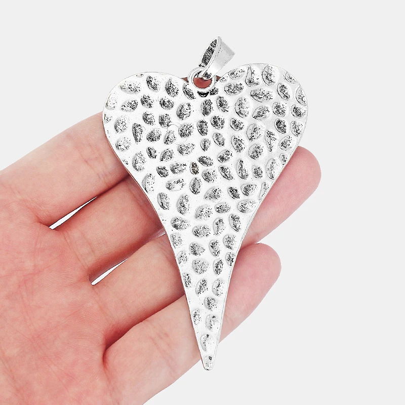 

3pcs Hammered Heart Shaped Charms Pendants For Jewelry Making Findings 90*58mm