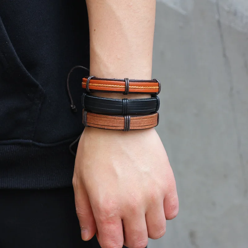 5 шт./компл. черный коричневый абрикосовый кожаные браслеты и регулируемые на