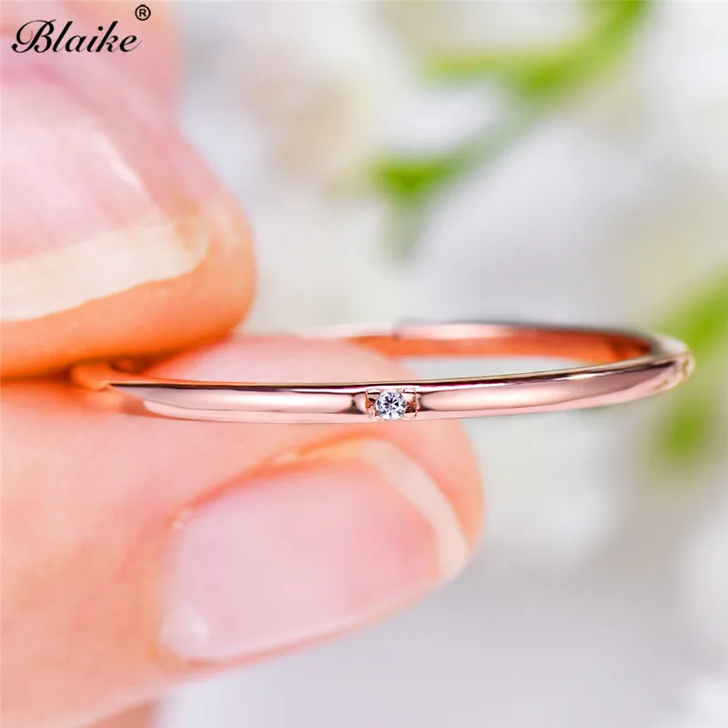 Rose Gold Ring Минималистичные кольца из стерлингового серебра s925 пробы для женщин, фианит, один камень, тонкое кольцо, обручальные кольца для девушек, повседневные кольца для укладки, хорошее ювелирное изделие - Цвет камня: Rose Gold Ring