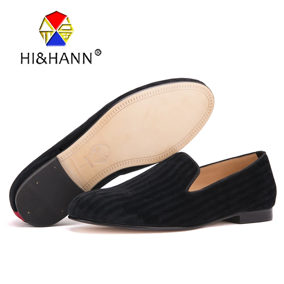 melhor 2016 Do Sexo Masculino Preto Riscado Velvet Loafers Fashion Show E Festa Homens Se Vestem Sapatos Palmilha De Couro E Sola Dos Homens Handmade Flats