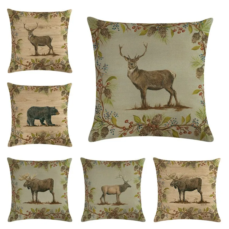 JAYQUERING Rural Trendy Bear Deer Animal Vintage Pillowcase 2019 New Design Flax High Quality Bedding Home Textile Products E482 | Дом и сад