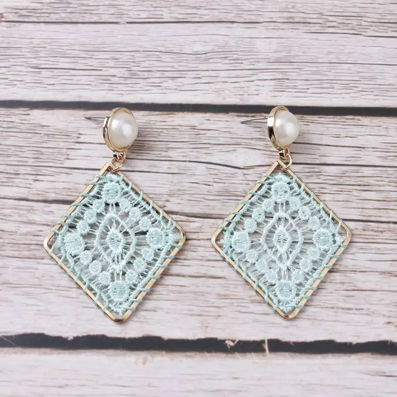ZWPON Rhombus Tatting Black Lace Earrings for Women Jewelry Wholesale | Украшения и аксессуары