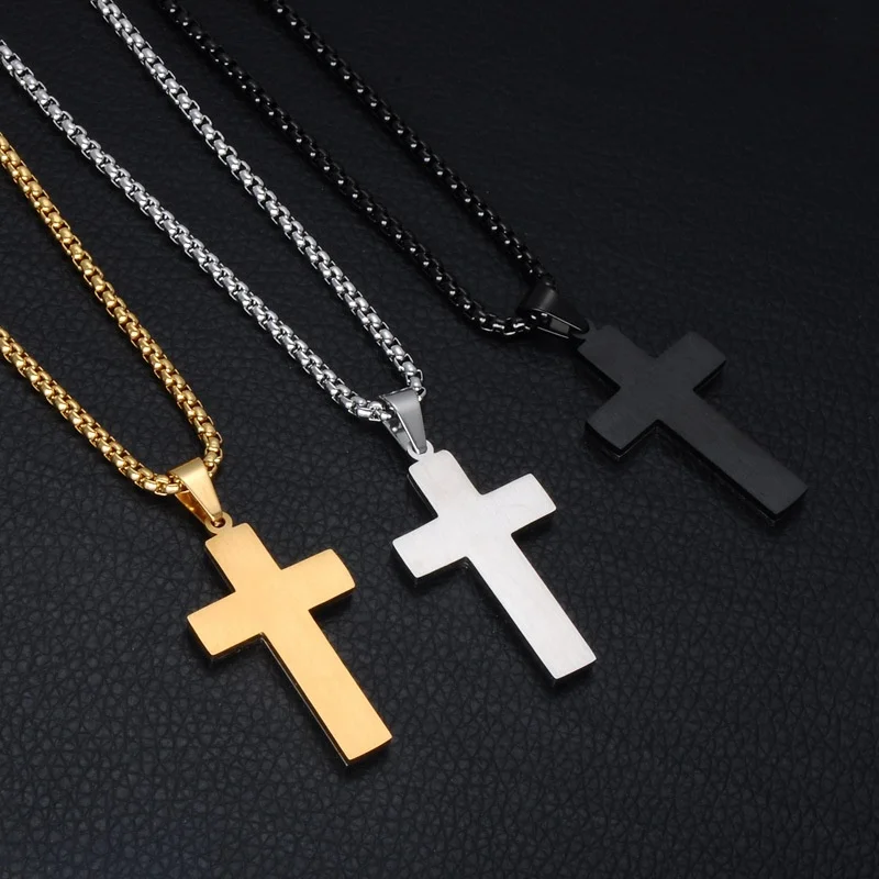 3 Color Men Stainless Steel Cross Necklace Pendant European and American Style Religious Jewelry Gifts#172 | Украшения и