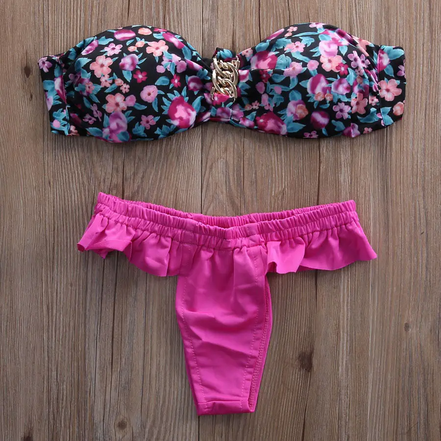 2016 New Sexy Women Floral Bikinis Set Summer Style Ruffles Bikini Bandage Push-up Padded Bra Swimsuit Swimwear |