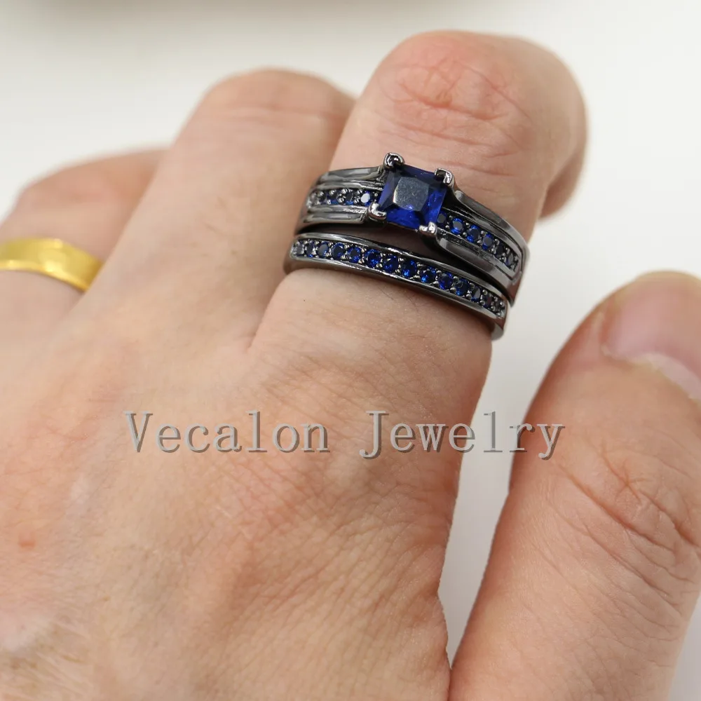 Vecalon 2017 Женское Обручальное кольцо с голубым камнем AAAAA Циркон Cz 10KT Черное золото