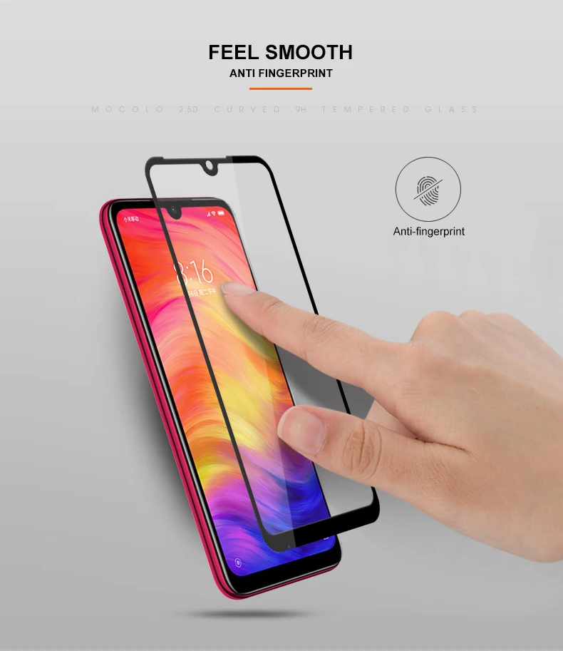 Mocolo, полностью клеящаяся стеклянная пленка для Xiaomi Redmi Note 7, 8, защита экрана, полное покрытие для Note 8 PRO, закаленное стекло, пленка для Redmi 7