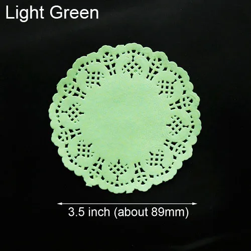 light green 500 шт 3,5 дюймовые бумажные салфетки, цветные тисненые Круглые Цветочные кружевные бумажные салфетки, вечерние салфетки для свадебного торта, салфетки-коврики - Цвет: light green