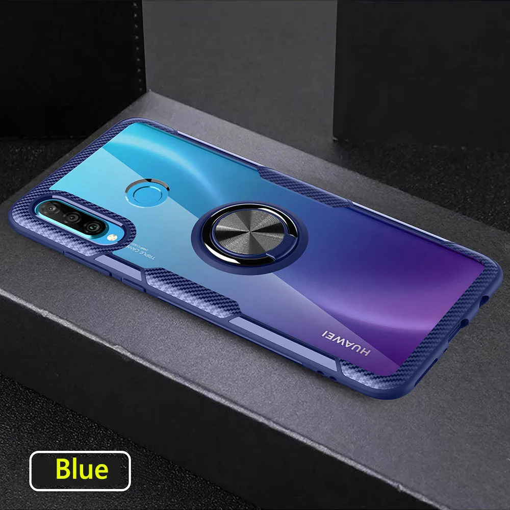 Blue Для huawei P20 P20 Pro P20Lite прозрачное кольцо чехол для P30 P30 Pro P30Lite металлический держатель телефона для машины чехол для телефона чехол - Цвет: Blue