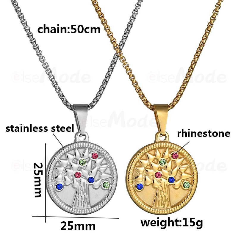 ELSEMODE богемные цветные ожерелья стразы с круглым кулоном из дерева жизни золотые