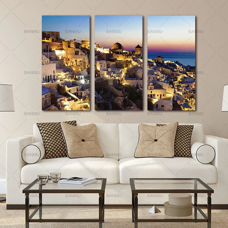 3 предмета в комплекте стены книги по искусству живопись Санторини ночью Печать
