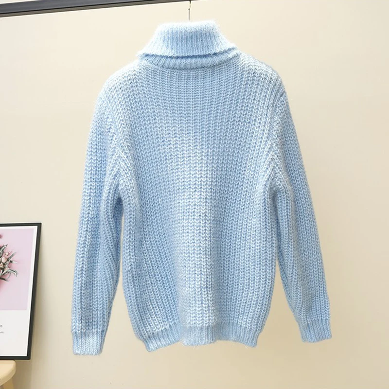 Women Solid Turtleneck Sweater Pullover Oversized Winter Warm Long Sleeve Knitted Fashion Tops Jersey Mujer | Женская одежда