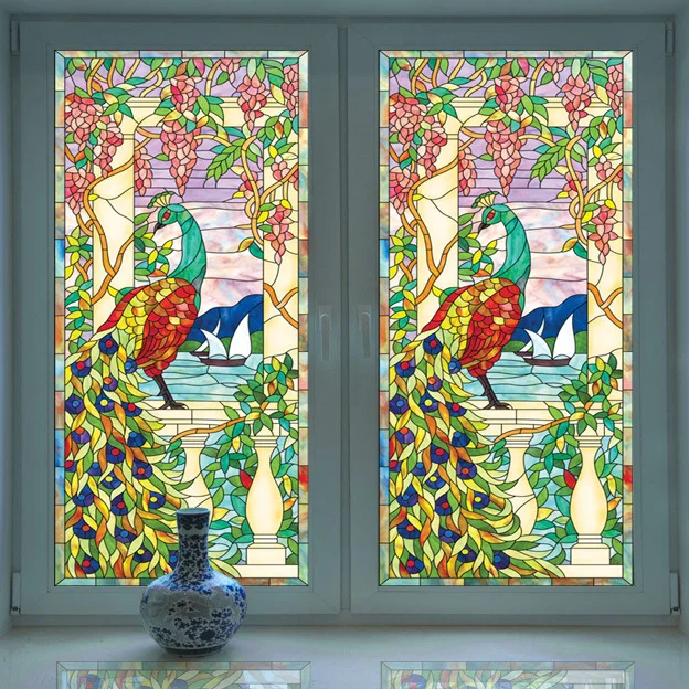 Новый Дизайн европейских Стиль Павлин Стекло окна Плёнки дома декоративные