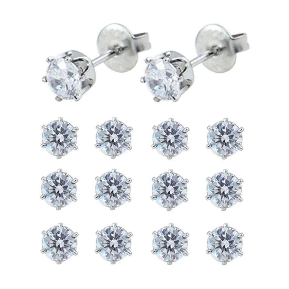 SS 5mm CZ Clear 12 пар хирургических серьги-гвоздики из нержавеющей стали с камнем рождения, серьги для пирсинга, серьги-гвоздики с кристаллами, ювелирные изделия в форме бабочки, короны, жемчуга, формы сердца - Окраска металла: SS 5mm CZ Clear