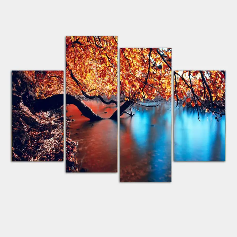 

4 Pcs Modular Pictures Red Tree Wall Art Picture Modern Painting Home Decoration Living Room Or Bedroom Canvas Wall Picture
