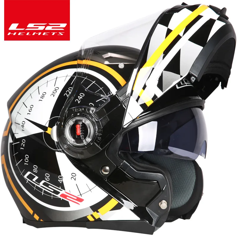 Capacete ls2 ff370 moto rcycle шлем casco de moto кафе шлем для гонщика Флип Полный лицо двойной объектив козырек capacetes de moto ciclista - Цвет: black yellow km