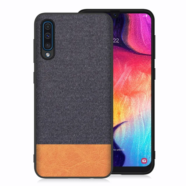 Blue with Orange PU Для samsung A50 чехол TPU кромка из плотной ткани на заднюю панель матерчатая ткань крышка для samsung Galaxy A10 A20 A30 A40 A50 A60 A70 чехол для телефона - Цвет: Blue with Orange PU