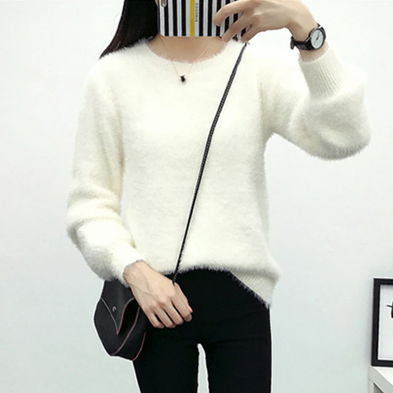 2019 New Mohair Women Autumn Winter Sweater O-neck Knitted Short Ladies Pull Femme Pullover 6 Colors High Quality | Женская одежда