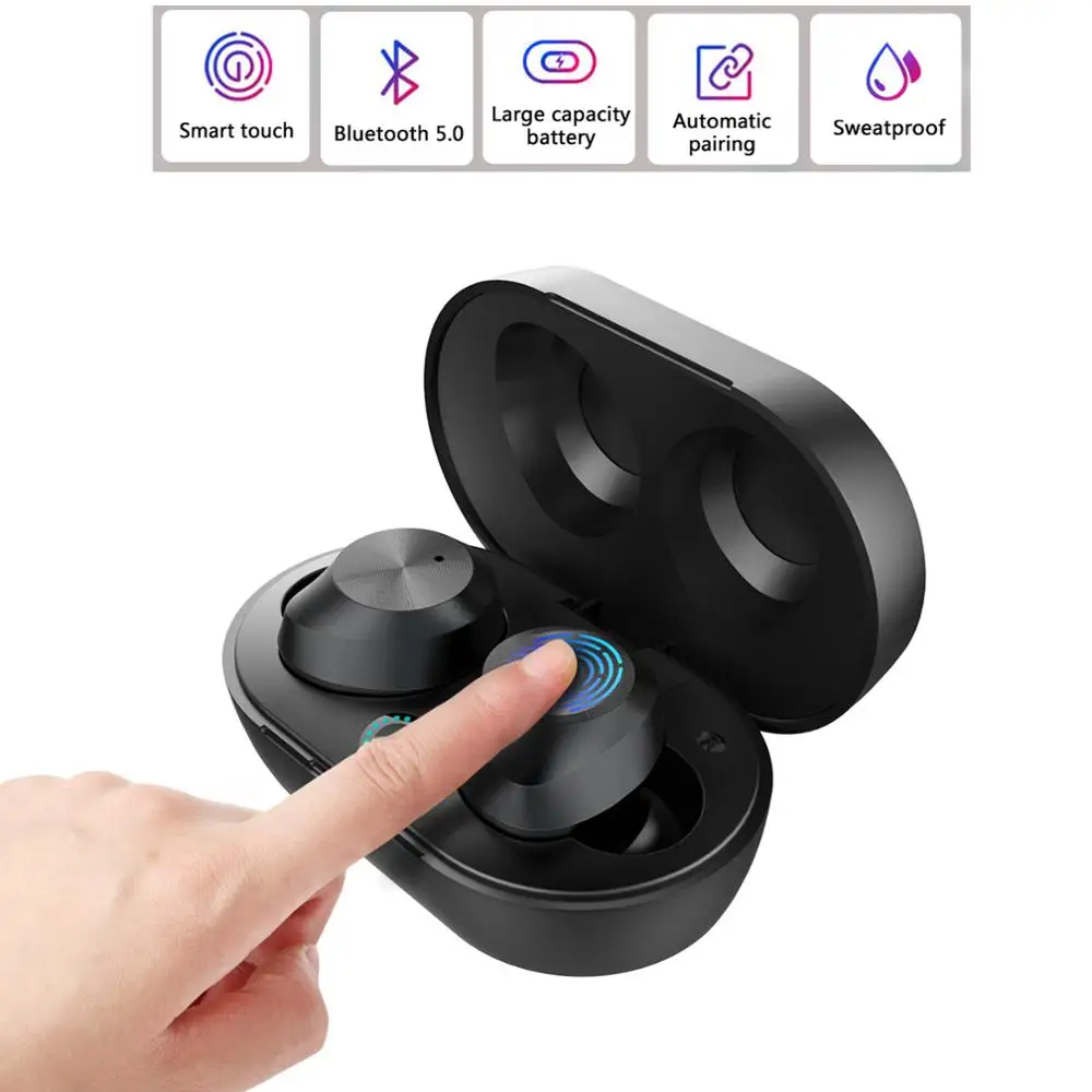 Мини-гарнитура для бега, настоящие беспроводные наушники Tws, Bluetooth наушники с сенсорным управлением, водонепроницаемые спортивные наушники
