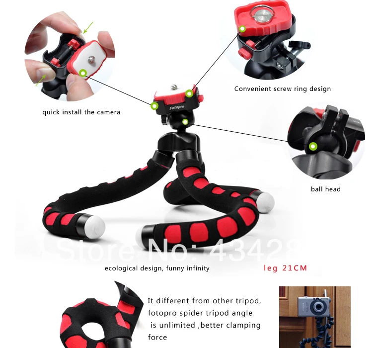 Wholesale Free shipping Fotopro RM-100 Professional Mini Flexible Octopus Tripod For Digital Camera DSLR Blue Black Red | Электроника