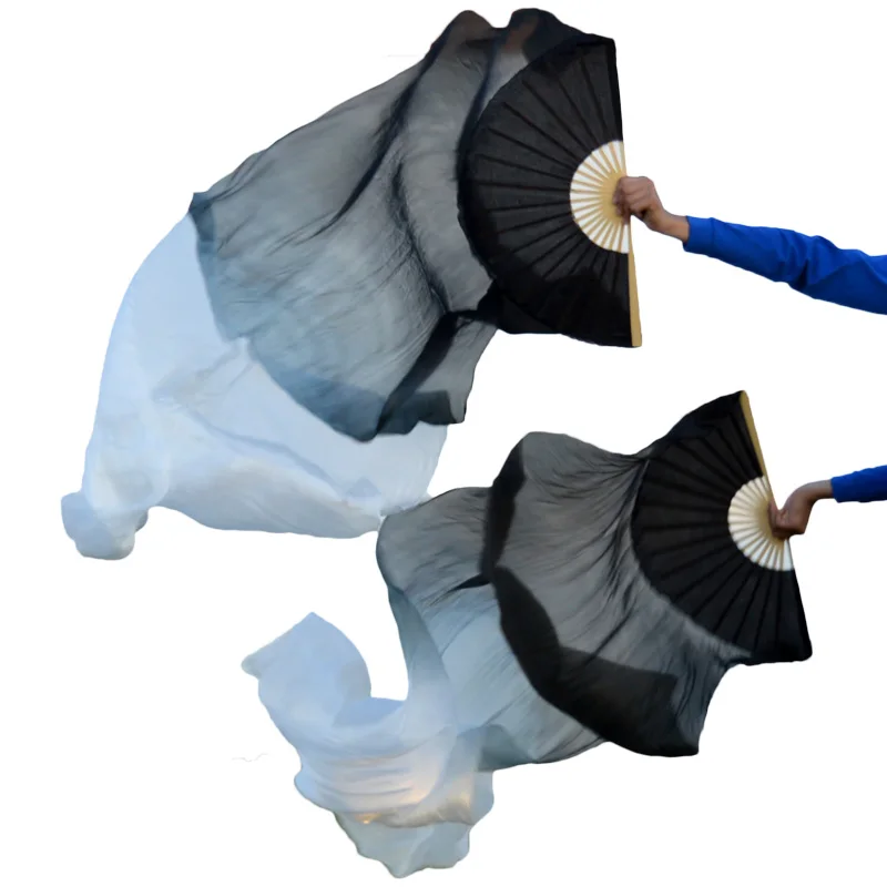 Женская шелковая Фата для танца живота черно белая фата ручной работы 1 пара 2018