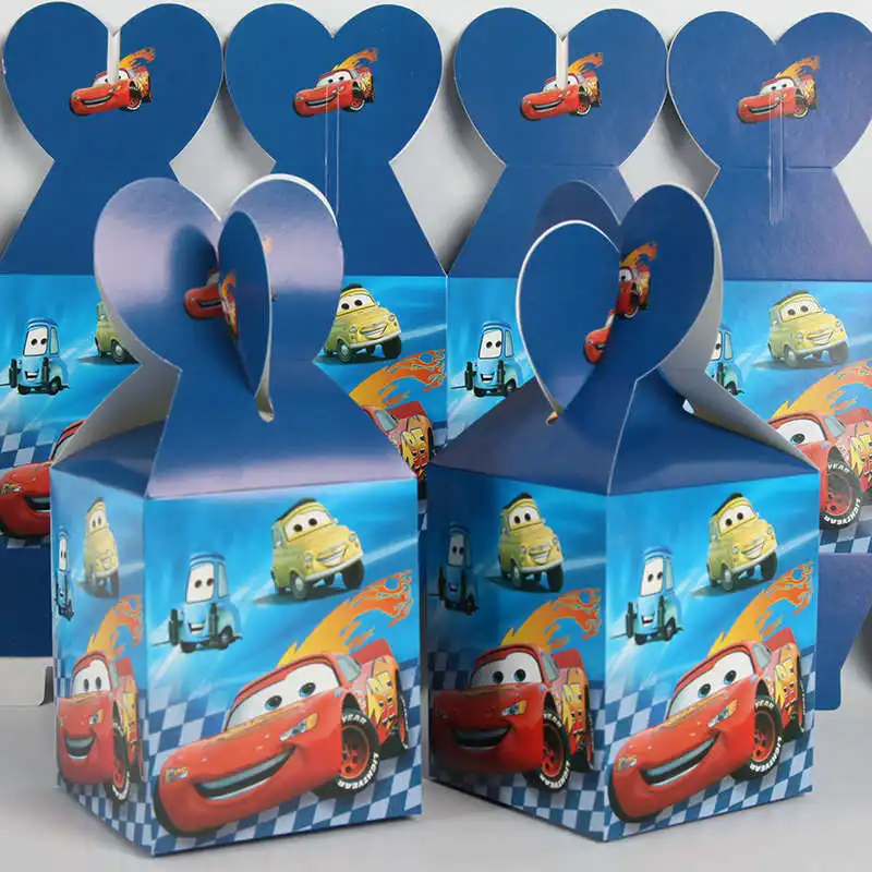 6pcs candy box Баннер/флаг шляпа соломенная Конфета попкорн коробка Автомобили освещение mcqueen Дети День рождения набор украшения вечерние принадлежности бумажный стаканчик, тарелка - Цвет: 6pcs candy box