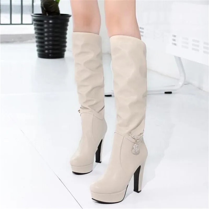 Promotion winter Minimalism High cylinder boots High-heeled Waterproof Korean Edition fashion white Women Boots plus size 34-43 - Цвет: 4