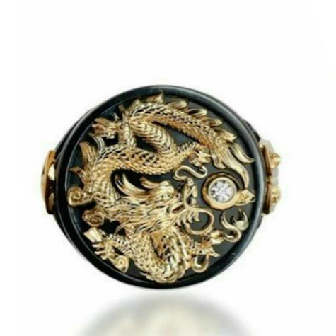 Gothic Punk Ring Men Retro Dragon Rings Black Gun Gold Animal Male Party Jewelry Statement Anillos para hombres Size 7-13 | Украшения и