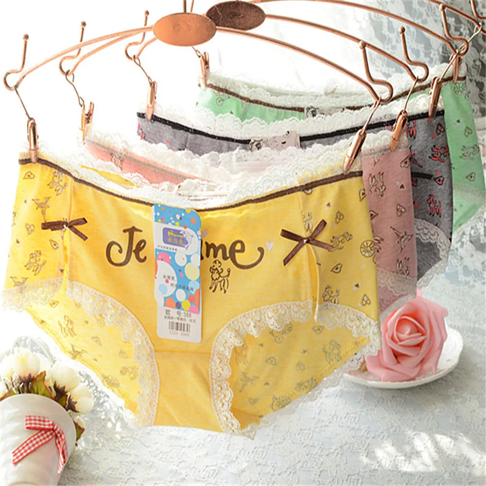 Кружева хлопок пакет ягодицы брюки Япония и Южная Корея Милые девушки Трусы