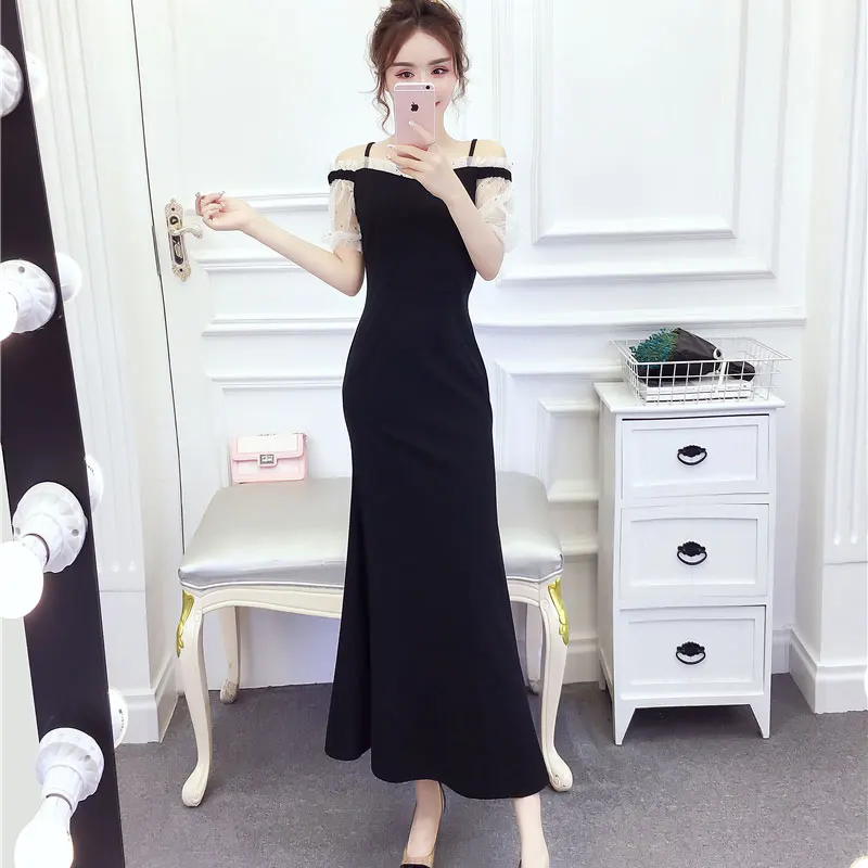 Корея 2019 Лето Новое модное с лямками звезды блестки сетки сшивание длинное