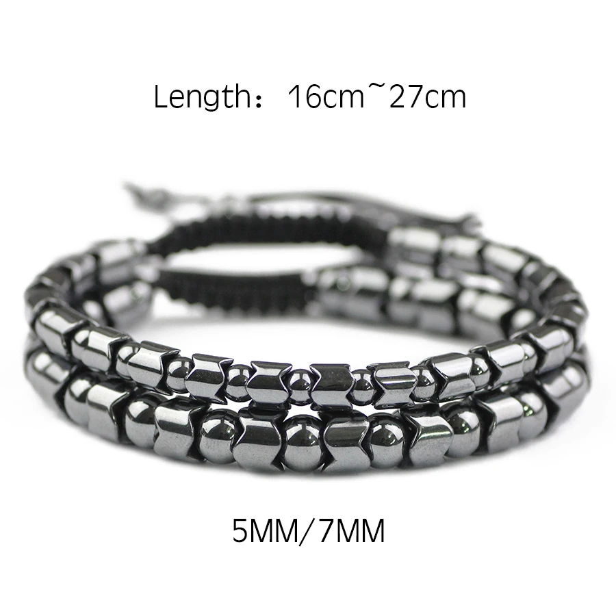 JHNBY Gearwheel 5/7mm Hematite Stone Beads Charms Men Bracelet Gun Black Color Fashion Women Braided Rope Bangle Jewelry Gift | Украшения и