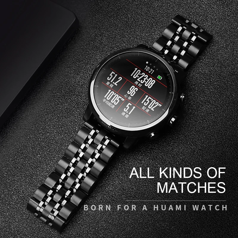 Ремешок из нержавеющей стали 20 мм 22 для Amazfit Stratos Pace 2 2s 3 Bip Verge huawei watch gt pro сменный
