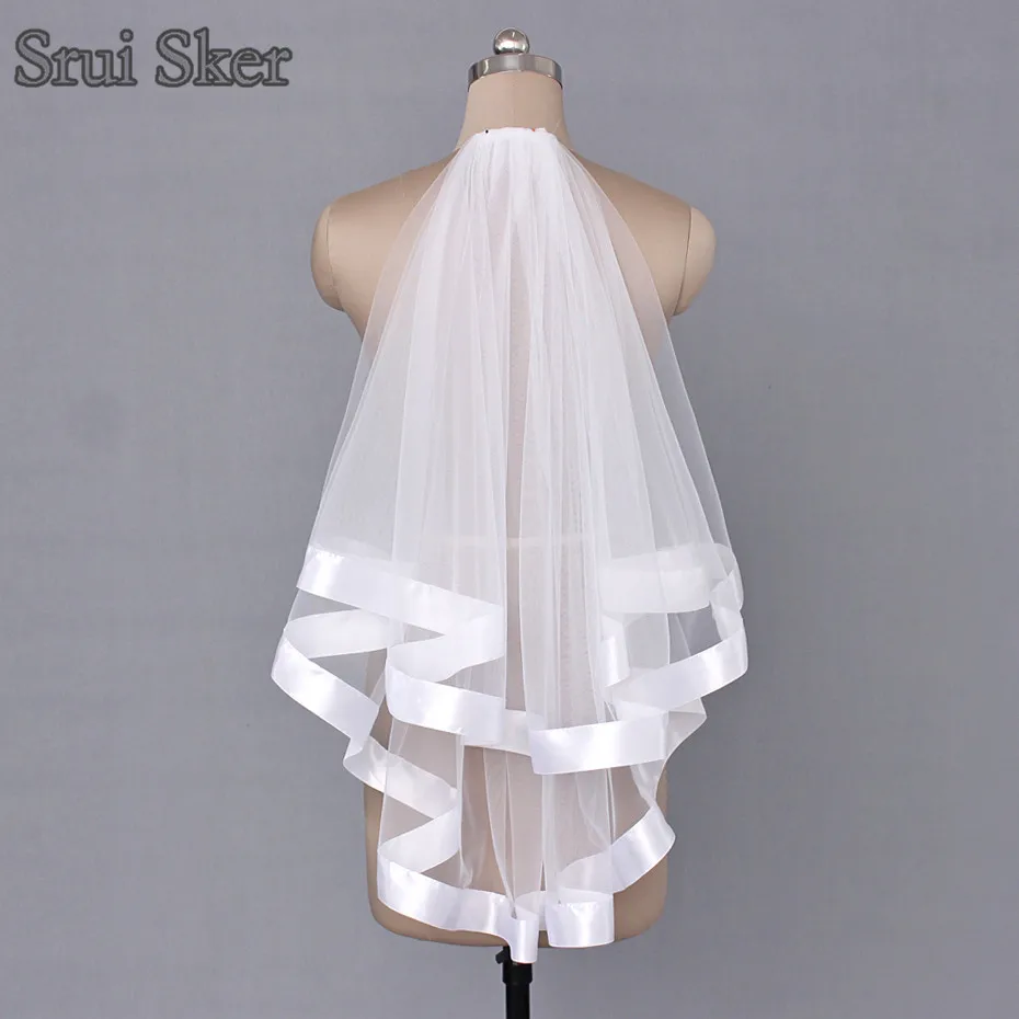 Белый/слоновая кость свадебная вуаль лента Edage короткая 2017 Тюль свадебные