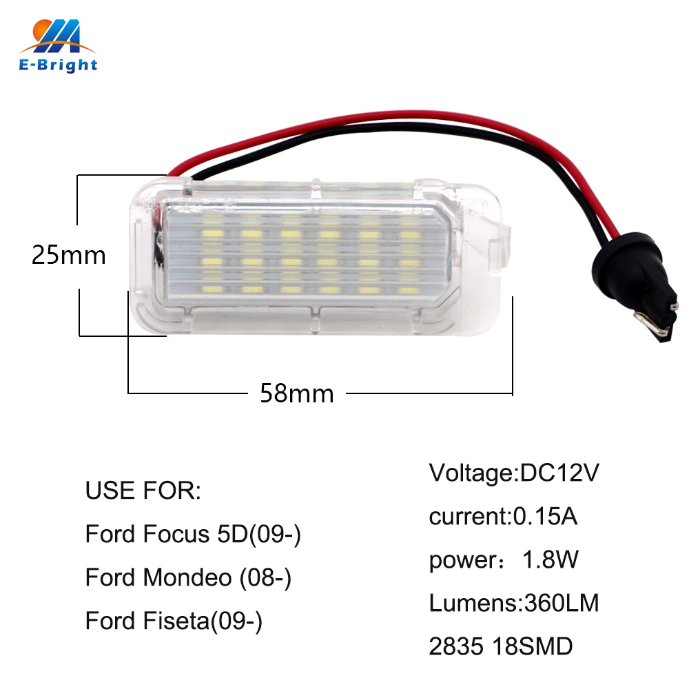 YM E-Bright 2PCS светодиодные фонарики для номерного знака 5D 2835 18 SMD без ошибок Canbus 12V для автомобилей Ford Focus Mondeo Fiseta Car Led on.