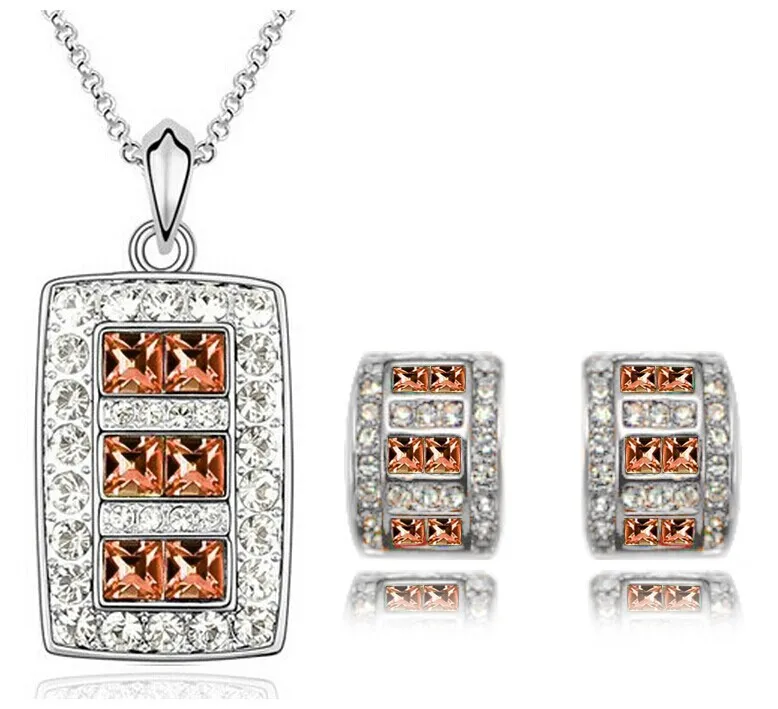 wholesale Austrian CRYSTAL zircon pendant fashion chain necklace stud earrings necklaces&amppendants Jewelry Sets free ship | Украшения и