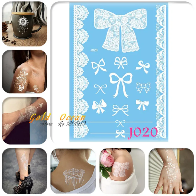 Кружевные узоры из хны 1 шт. наклейки с бантиком временная татуировка белые