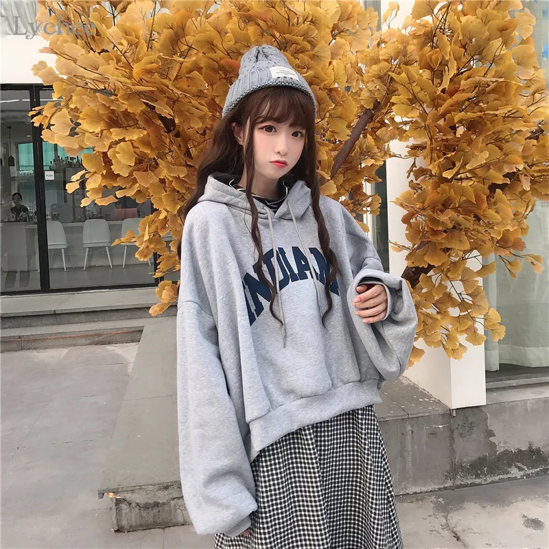 Личи Harajuku поддельные две части Письмо печати толстовка с длинным рукавом осень