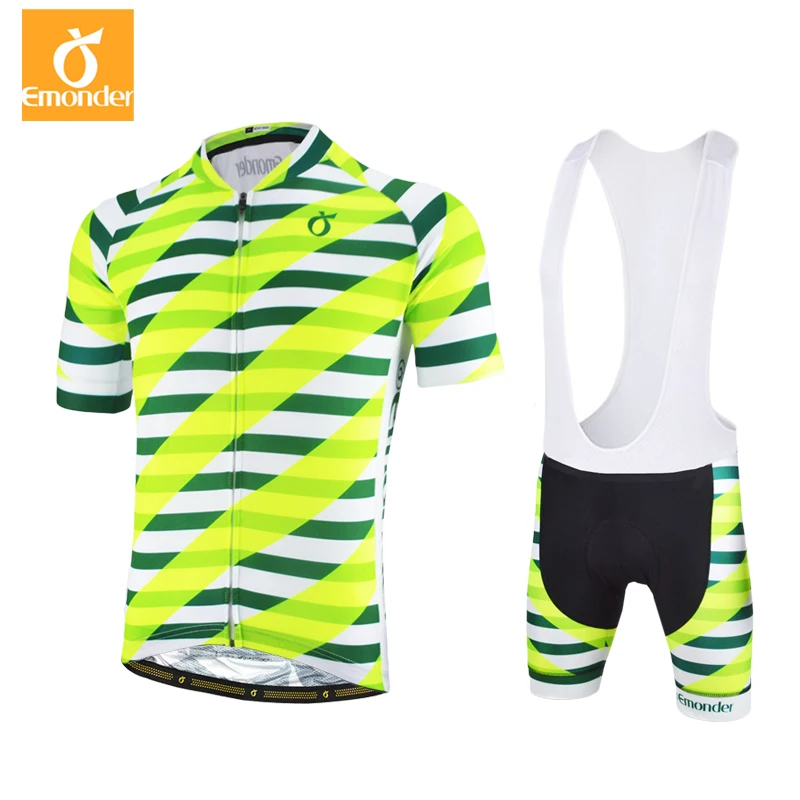 

EMONDER Cycling Jerseys Sets Mens Bike Riding MTB Short Sleeve Bib Shorts Cycling Suit Green Cycling Team Clothing Summer