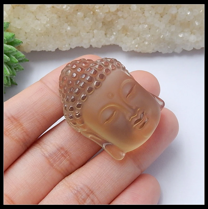 

AAA Natural Stone Smoky Quartz Carved Buddha Head Front Drilled Necklace Pendant 34x25x13mm 18.5g Trendy Jewelry Accessories