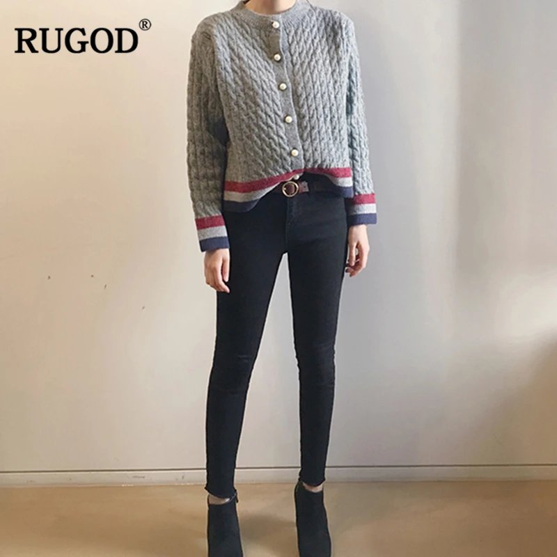RUGOD 2018 Модный Цветной кардиган в полоску женский элегантный с жемчужинами на