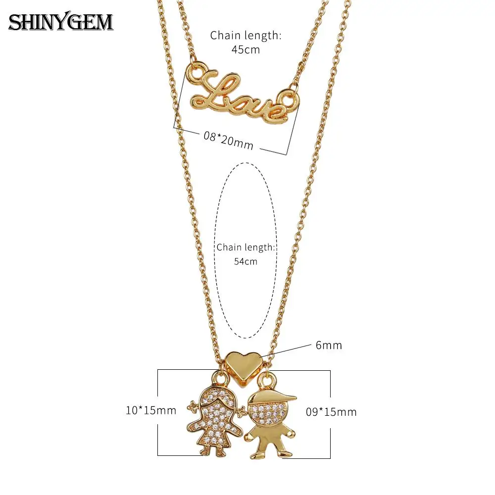 Женское Двухслойное ожерелье ShinyGem золотое в форме сердца с сердечком и цирконием